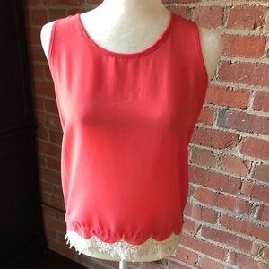 May Pink Maui Crochet Trim Sleeveless Top